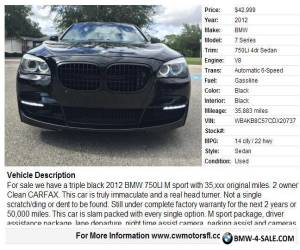 Item 2012 BMW 7-Series LI for Sale