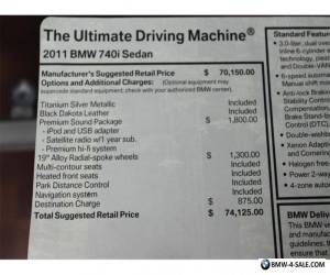 Item 2011 BMW 7-Series 740i TWIN TURBO NAVIGATION PDC HEATED STS iPOD USB for Sale